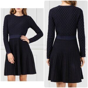 Hugo Boss Wedressy Pleated Dress Size Medium Blue Silk Blend Long Sleeve Office